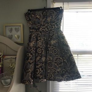 Good, purple, and grey strapless dress